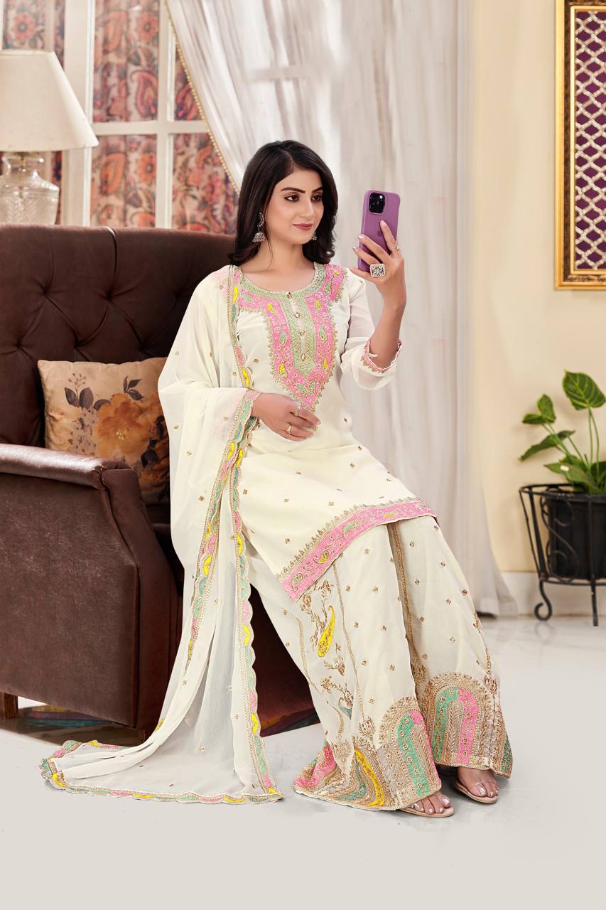 पार्टी वियर लुक डिज़ाइनर टॉप और बॉटम दुपट्टे के साथ