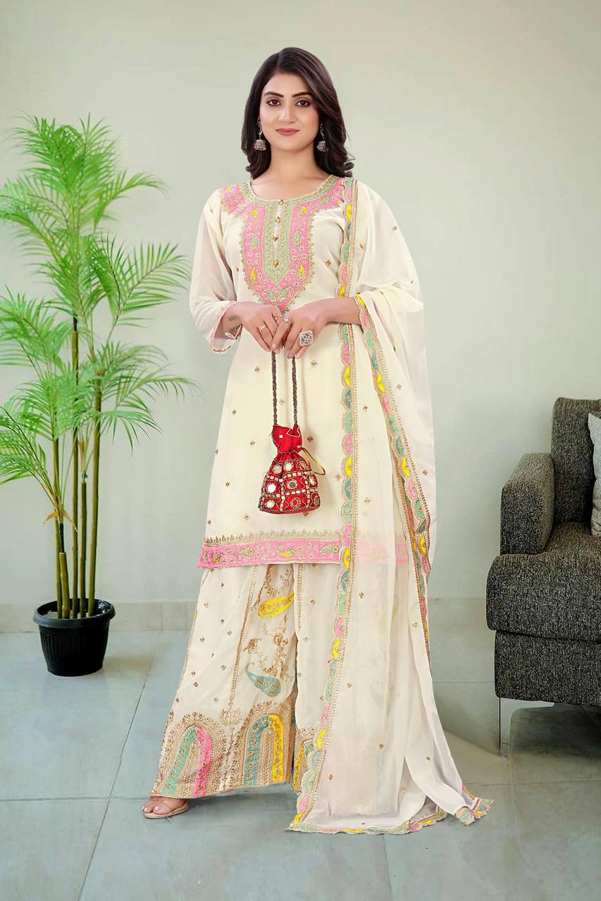 पार्टी वियर लुक डिज़ाइनर टॉप और बॉटम दुपट्टे के साथ