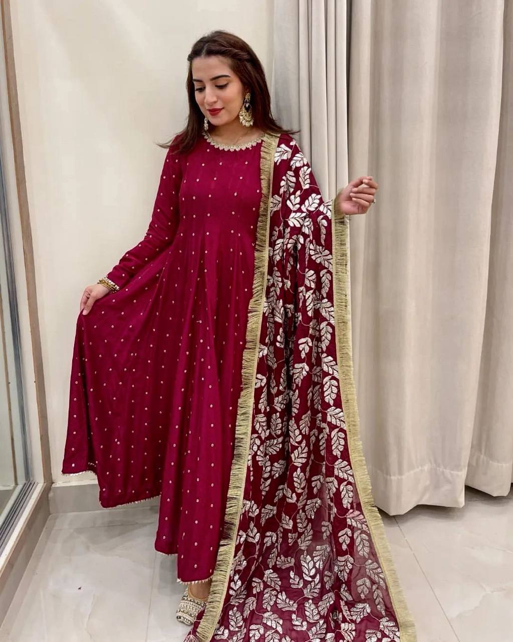 Party Wear Look Designer Gown-Bottom And Dupatta