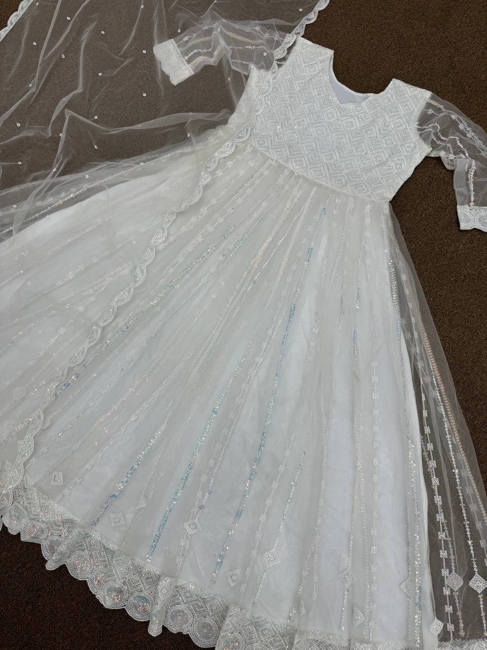 Party Wear Look Beautiful Gown & Dupatta With Embroidery Thread And Sequins Work