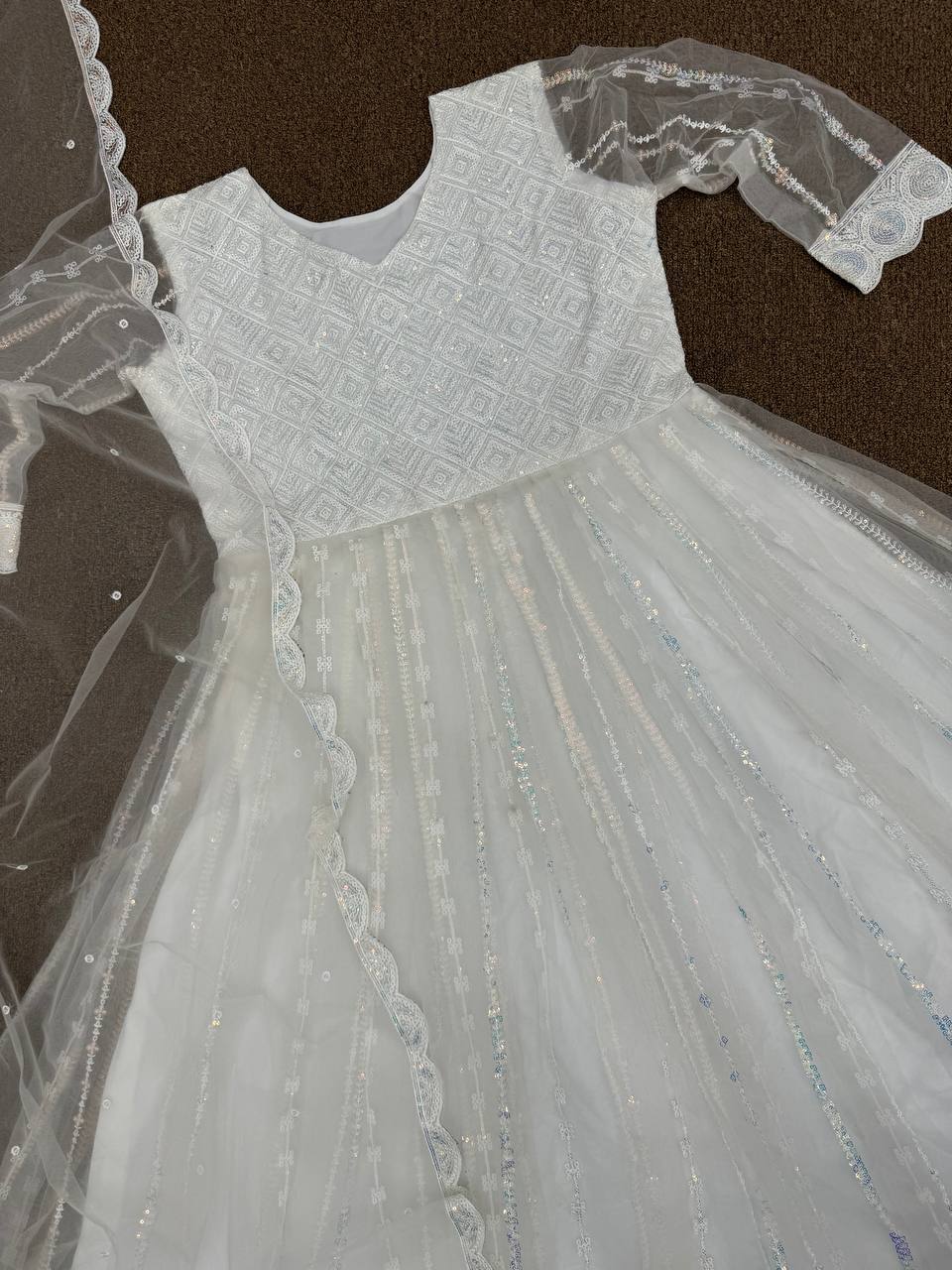 Party Wear Look Beautiful Gown & Dupatta With Embroidery Thread And Sequins Work