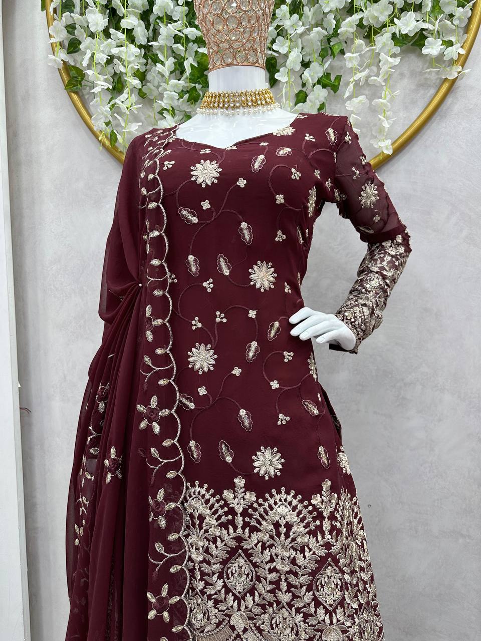 Beautiful Top-Bottom And Dupatta With Thread And Sequence Work