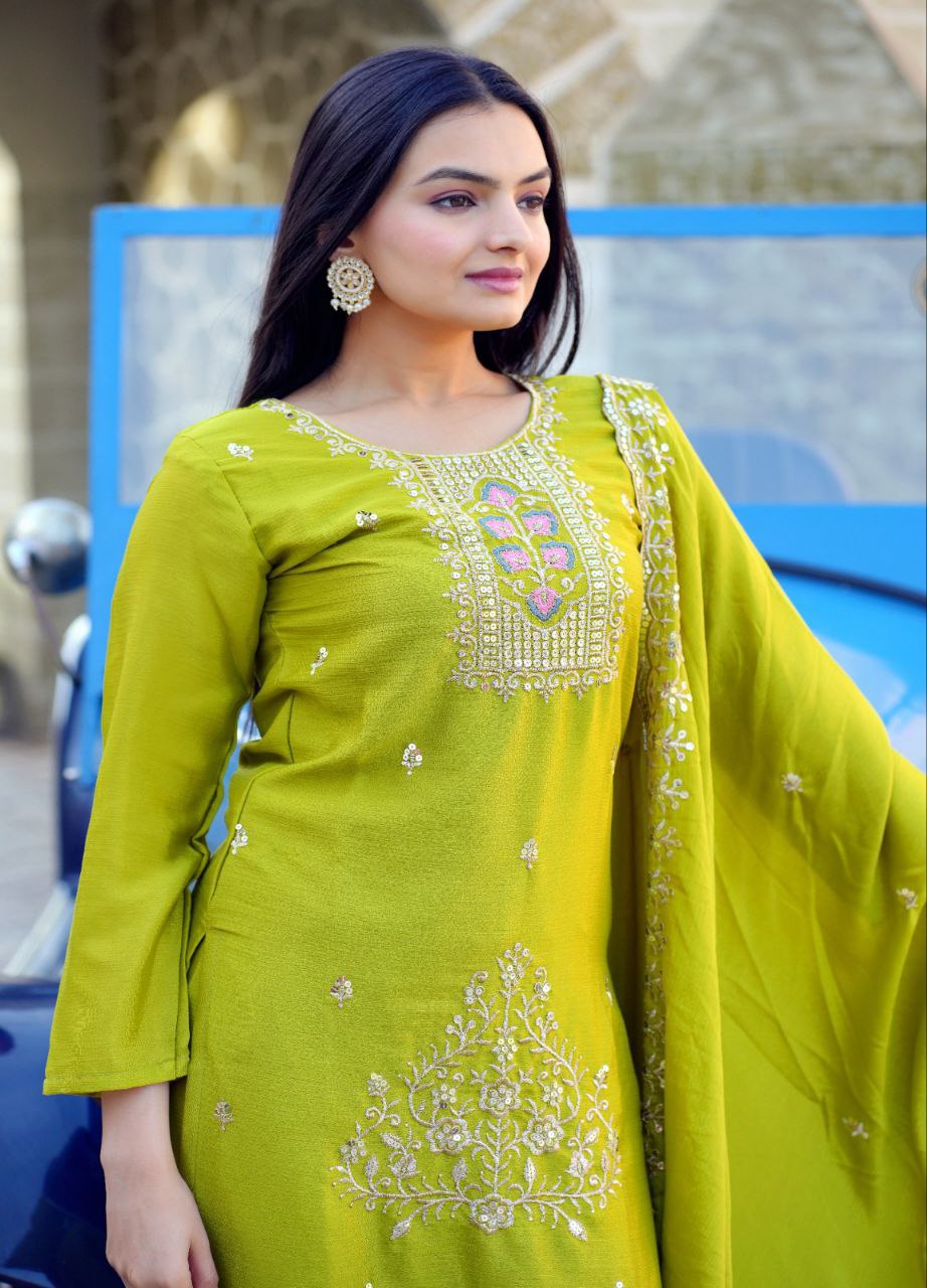 Designer Embroidered Suit Pent And Dupatta With Embroidered Work