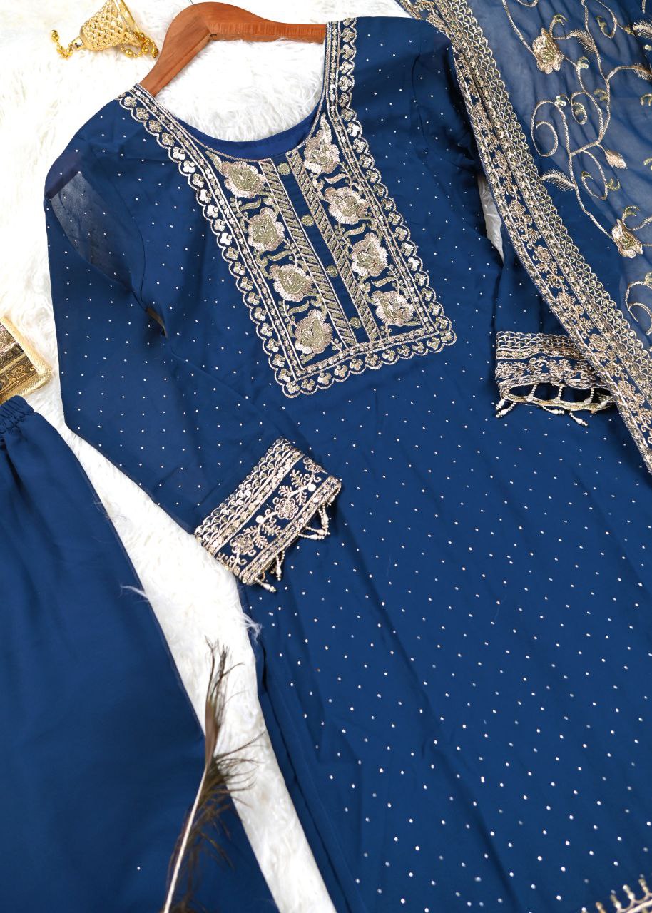 Designer Embroidered Suit With Embroidered Work And Stone Work