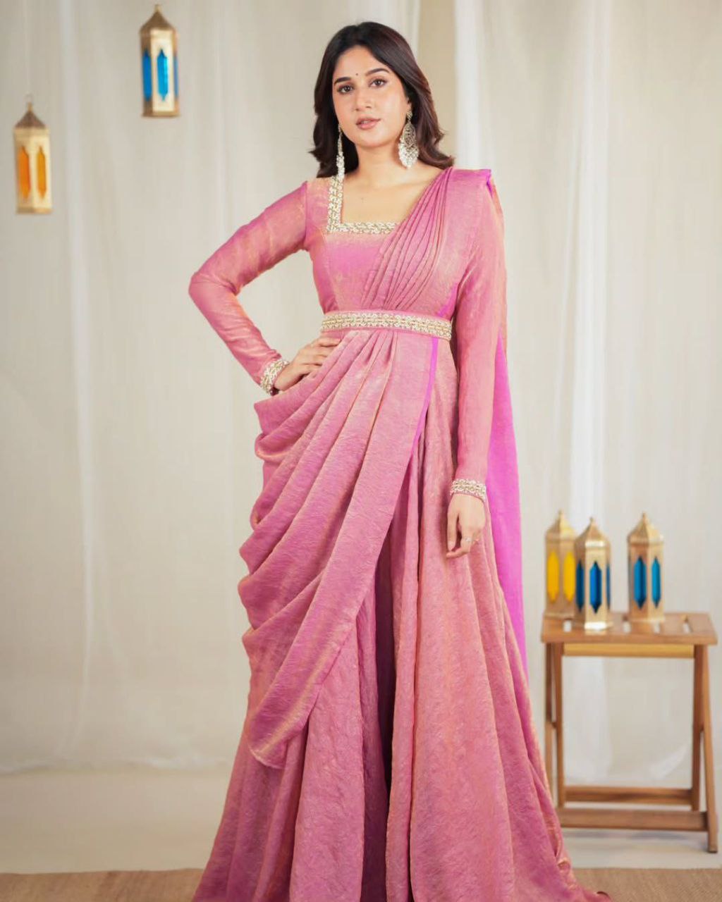 Party Wear Look Beautiful Gown And Dupatta With Hand Work