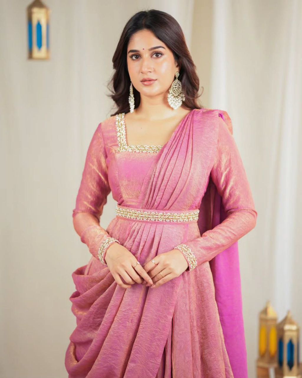 Party Wear Look Beautiful Gown And Dupatta With Hand Work