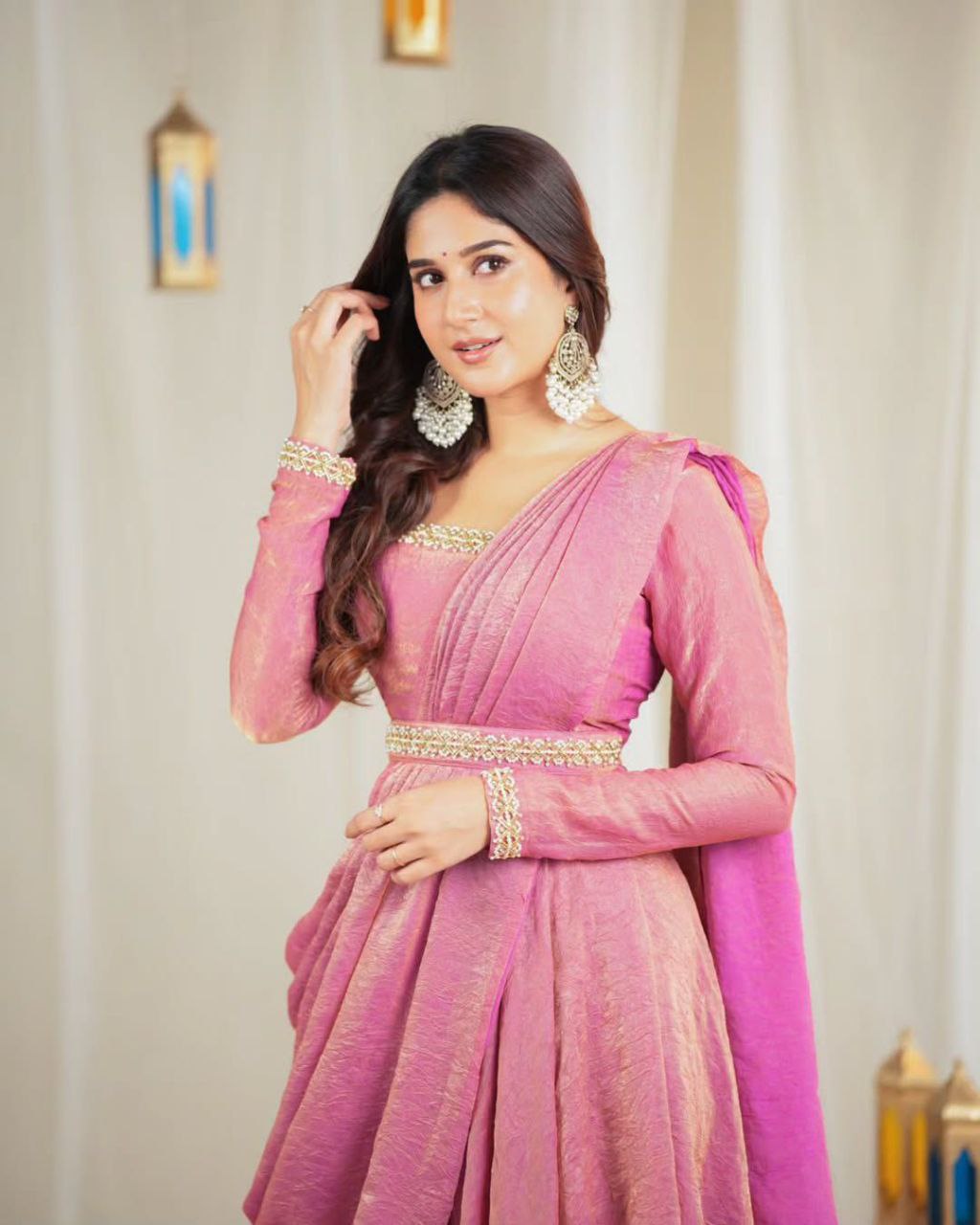 Party Wear Look Beautiful Gown And Dupatta With Hand Work