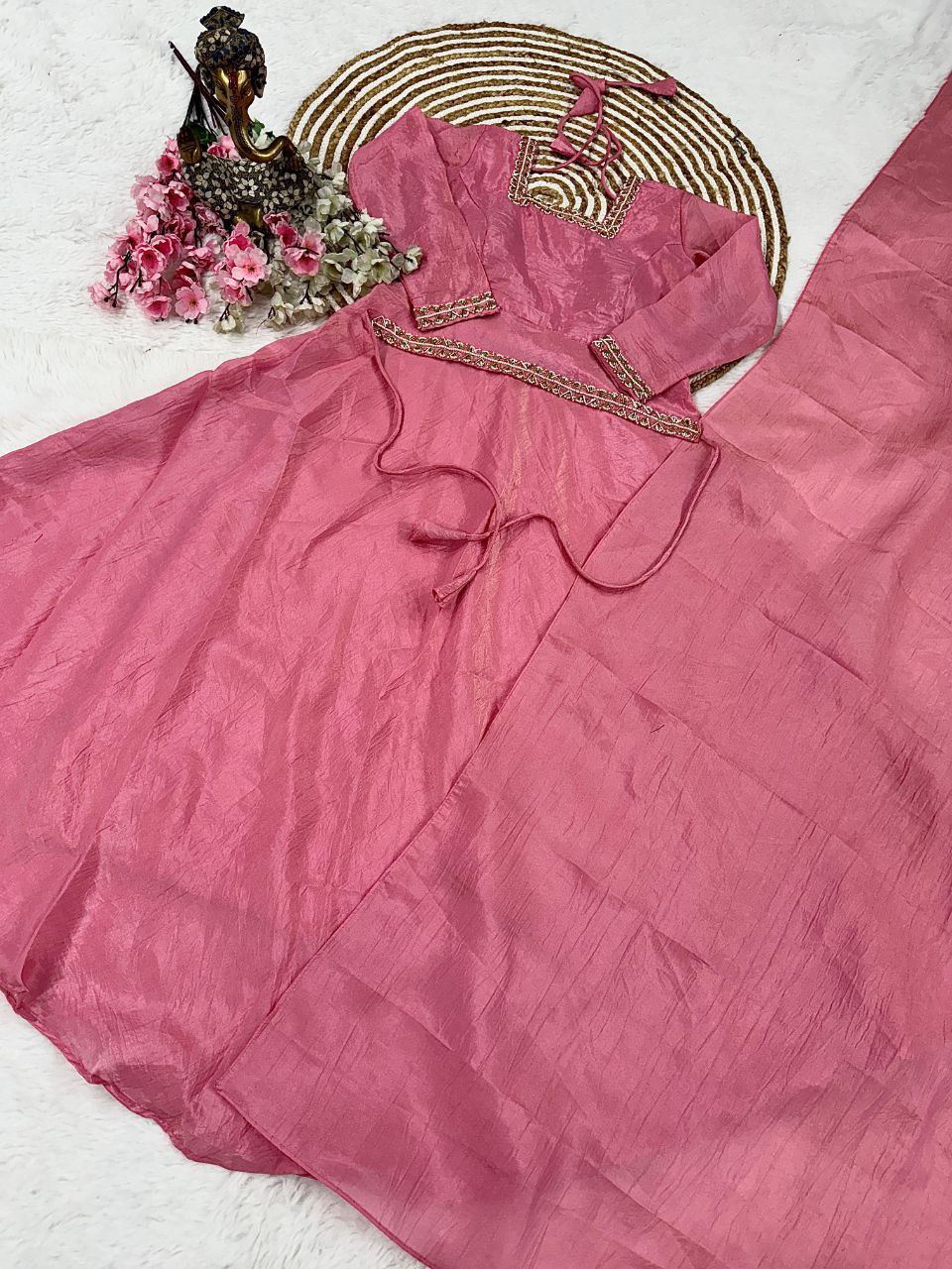 Party Wear Look Beautiful Gown And Dupatta With Hand Work