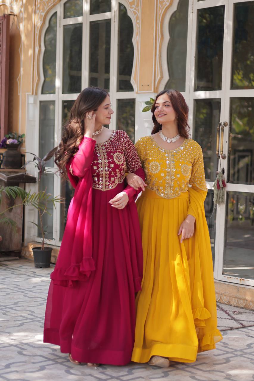 Party Wear Look Designer Gown With Embroidered Work