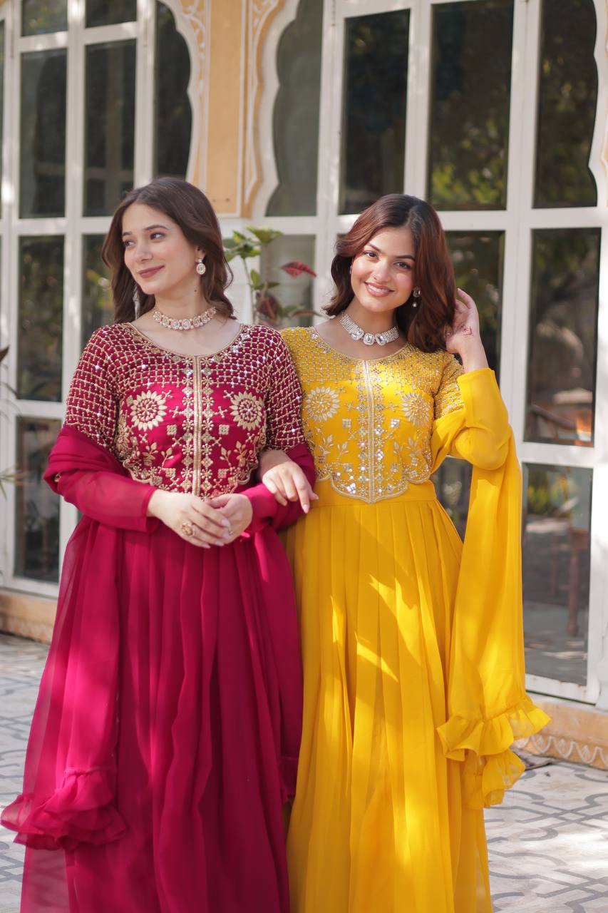 Party Wear Look Designer Gown With Embroidered Work