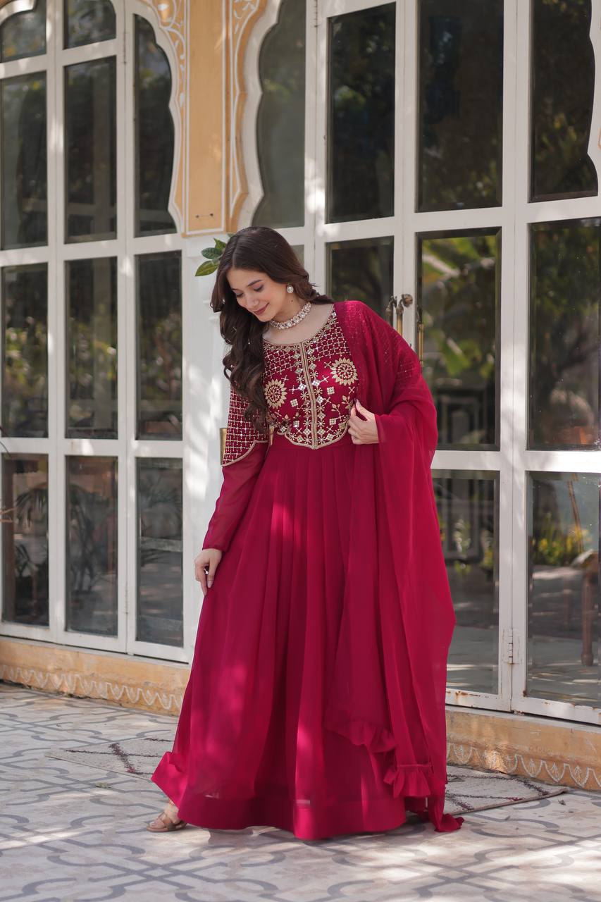 Party Wear Look Designer Gown With Embroidered Work
