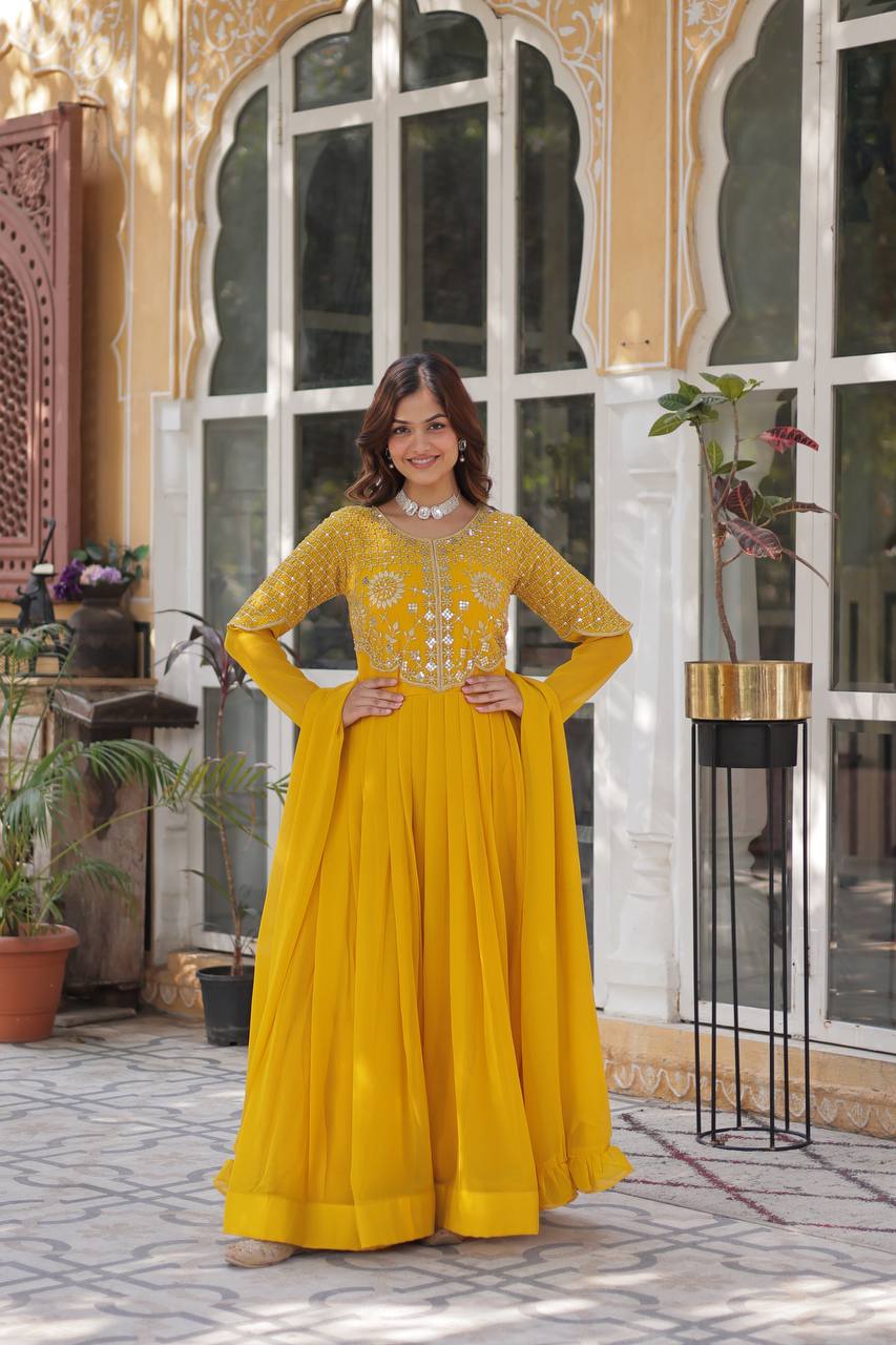 Party Wear Look Designer Gown With Embroidered Work