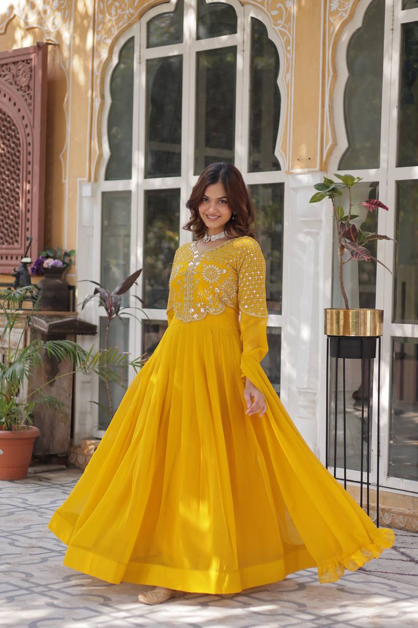 Party Wear Look Designer Gown With Embroidered Work