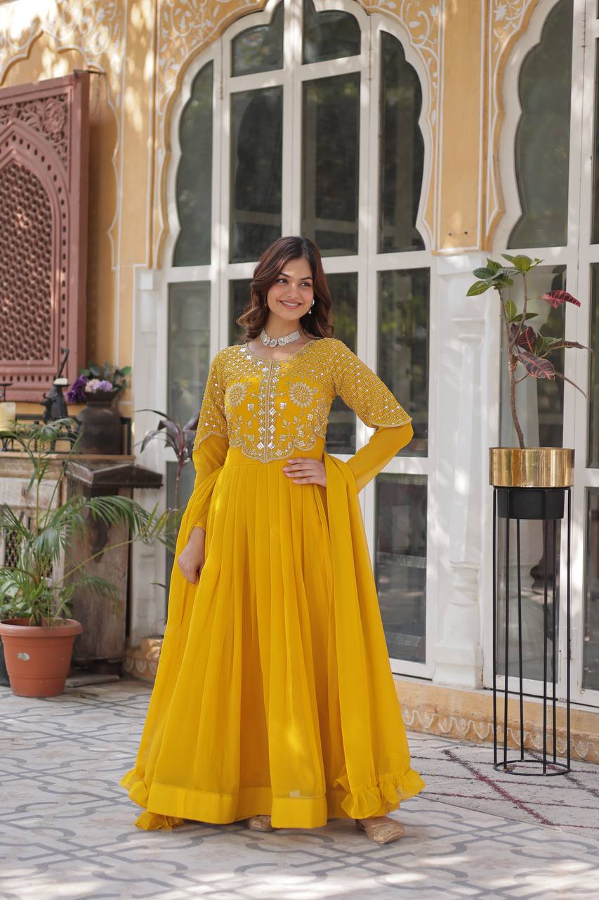 Party Wear Look Designer Gown With Embroidered Work