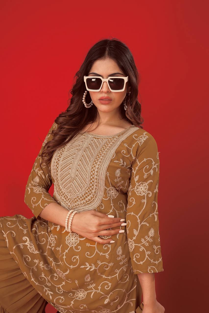 Designer Party Wear Look Top-Sharara And Dupatta With Heavy Embroidery Work