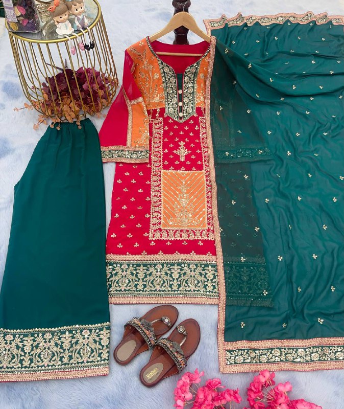 Designer Party Wear Look Top Plazzo & Dupatta Set