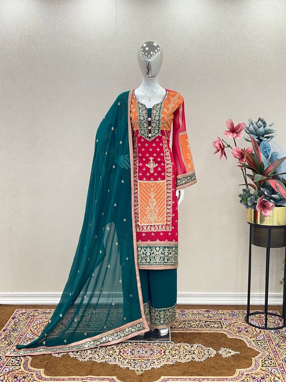 Designer Party Wear Look Top Plazzo & Dupatta Set
