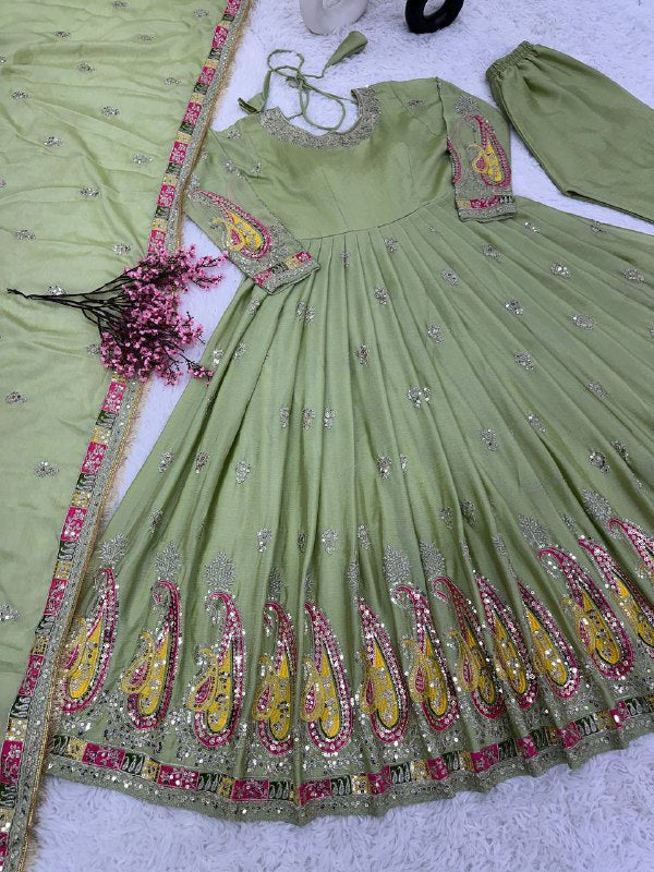 Designer Party Wear Look Gown With Bottom And Dupatta