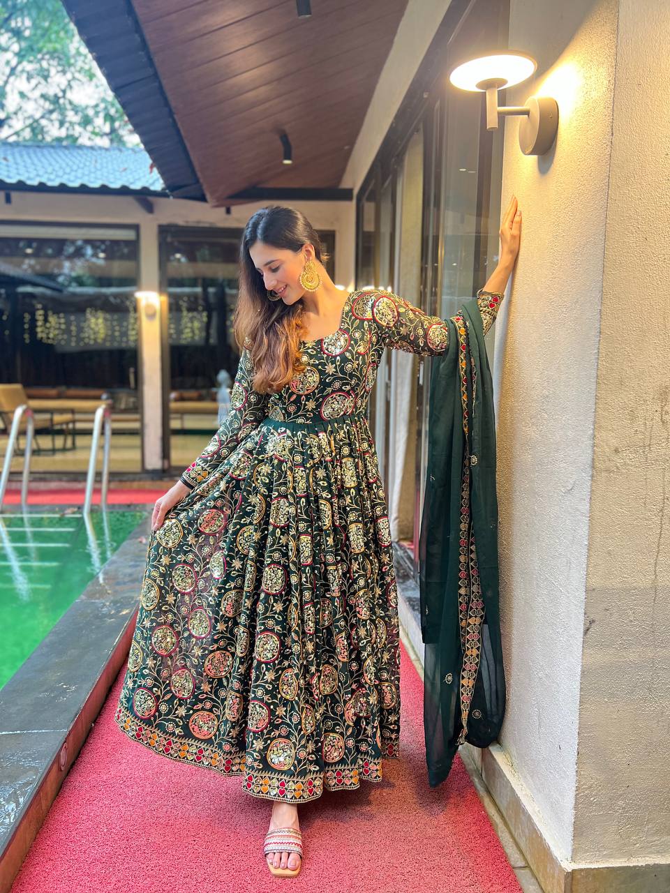 Designer Anarkali Gown, Pent And Beautiful Dupatta