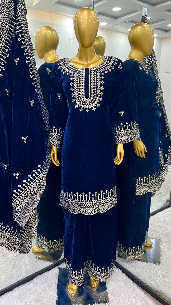 Designer Party Wear Top-Sharara And Dupatta With Heavy Embroidery Sequence Work