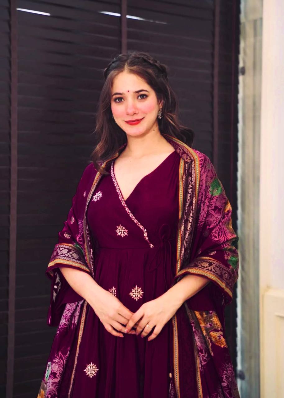 Designer Gown, Bottom And Dupatta With Embroidery Sequence Work