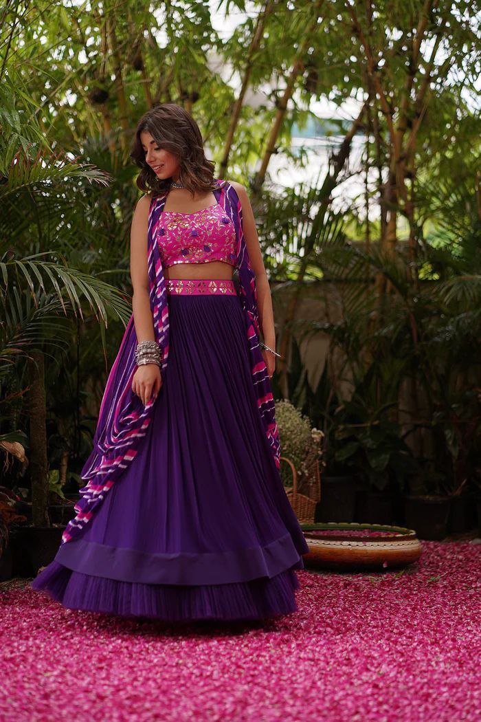Designer Party Wear Lehenga Blouse And Koti With Beautiful Foil Mirror Work