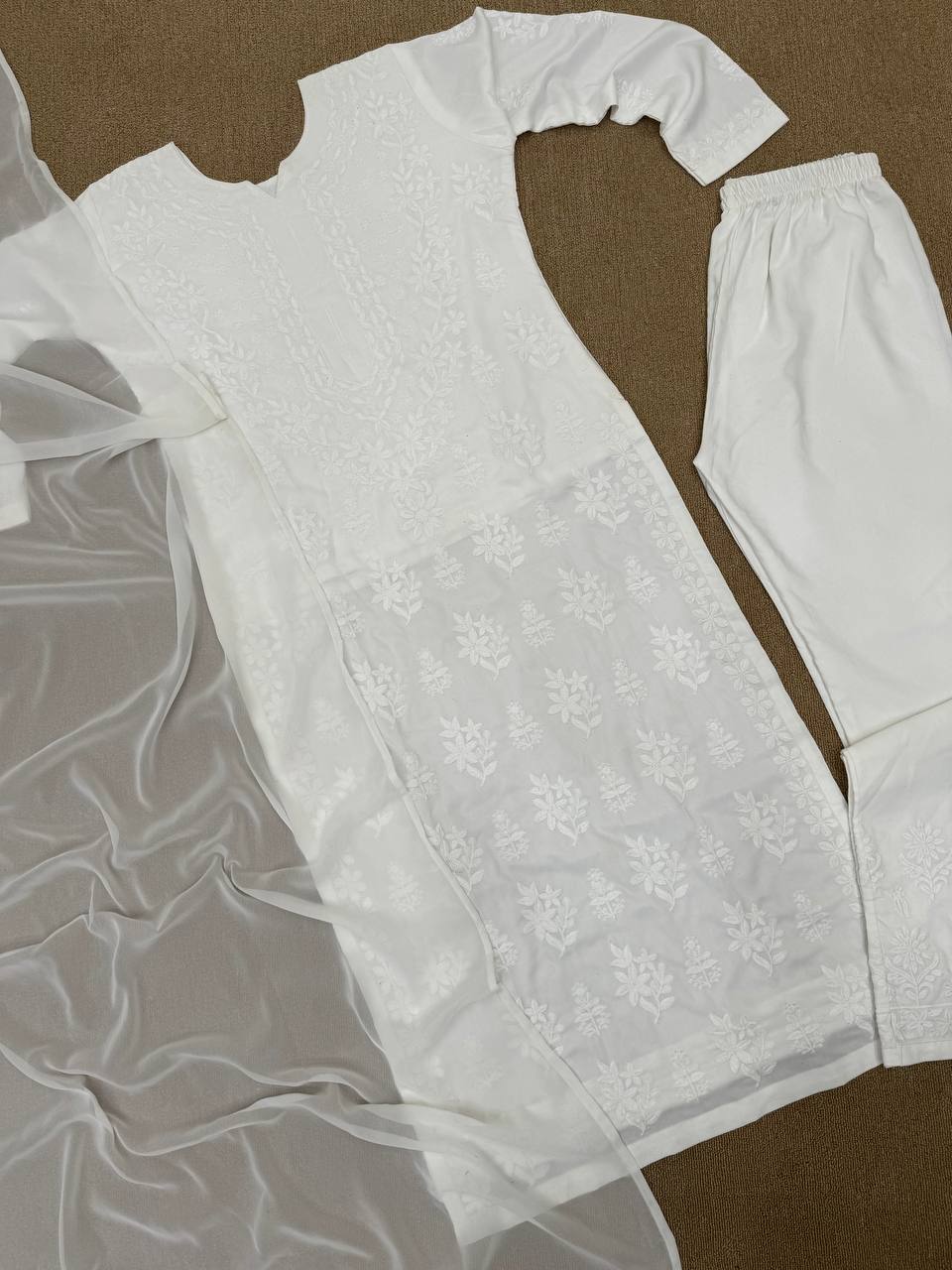 Beautiful Top-Bottom And Dupatta With Cotton Thread Work