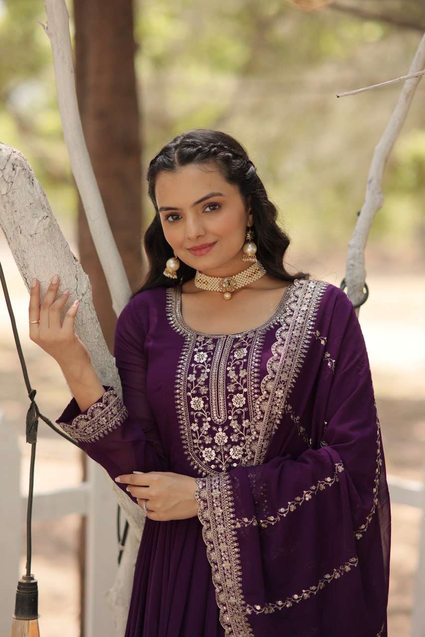 Party Wear Look Gown With Rich Sequins Embroidered Work