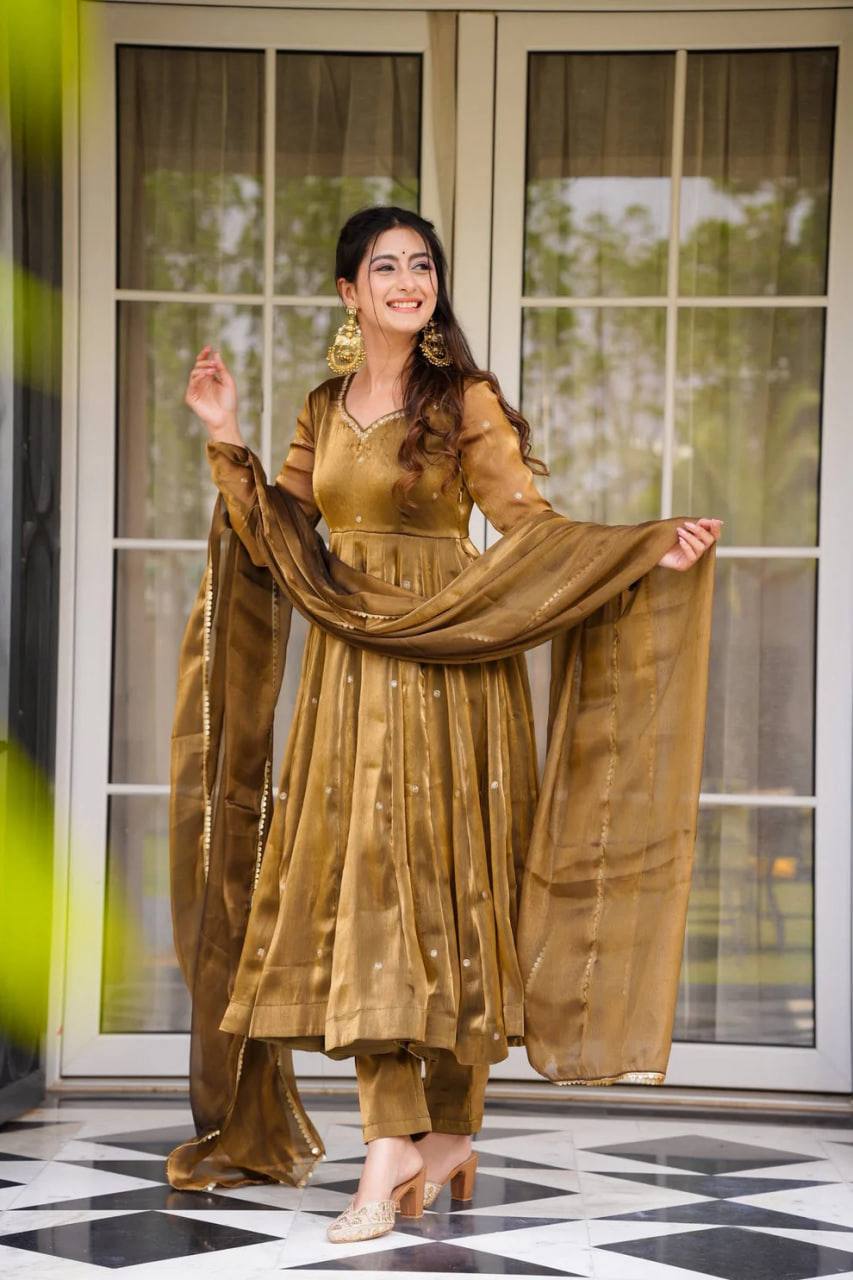 Party Wear Look Anarkali Gown, Pent And Dupatta