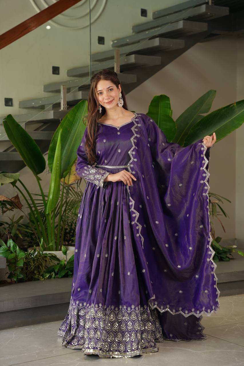 Party Wear Designer Anarkali Gown, Pent And Dupatta