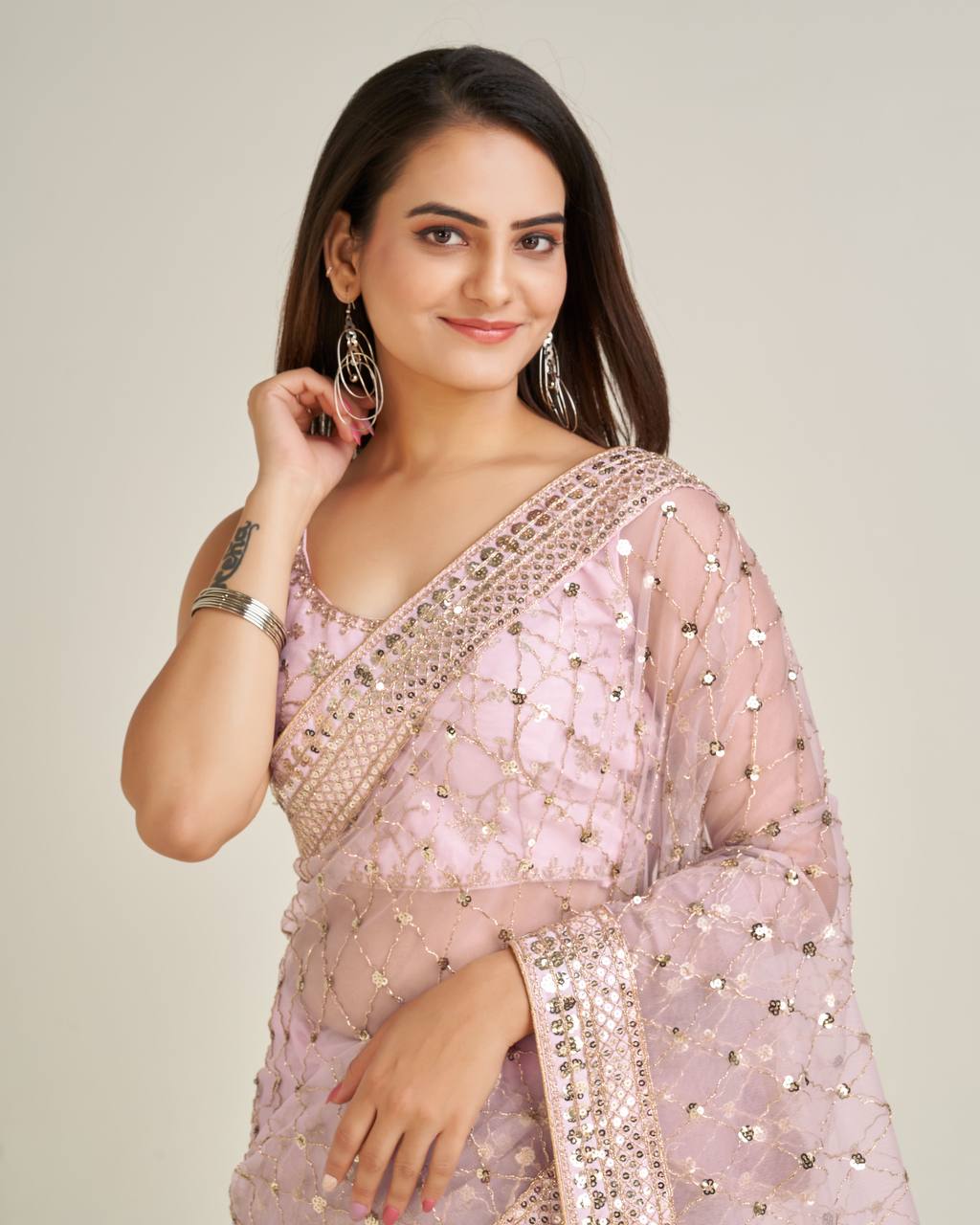 Party Wear Designer Saree With Sequence & Dori Work