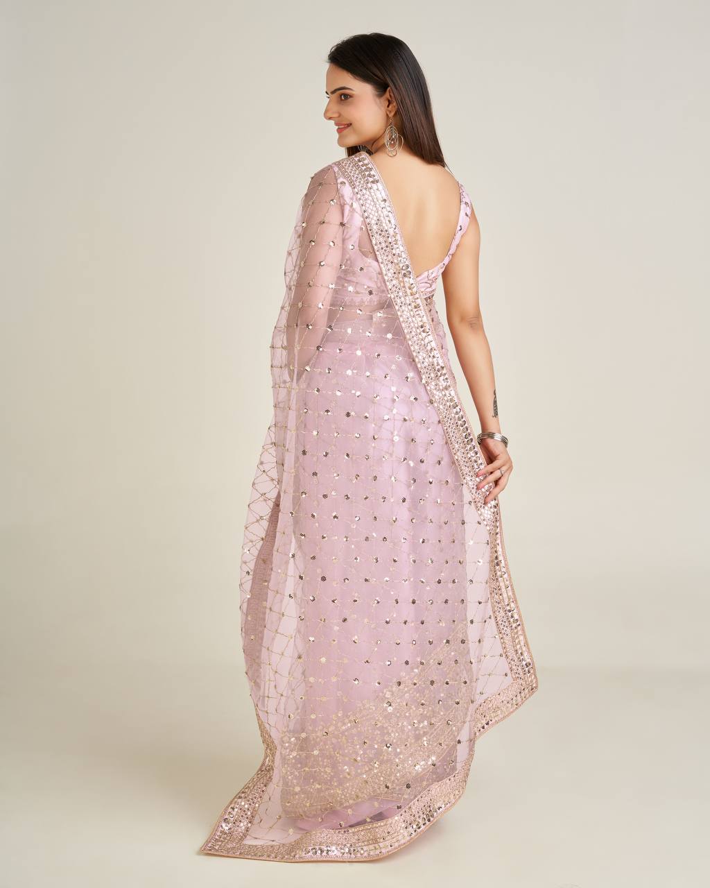 Party Wear Designer Saree With Sequence & Dori Work