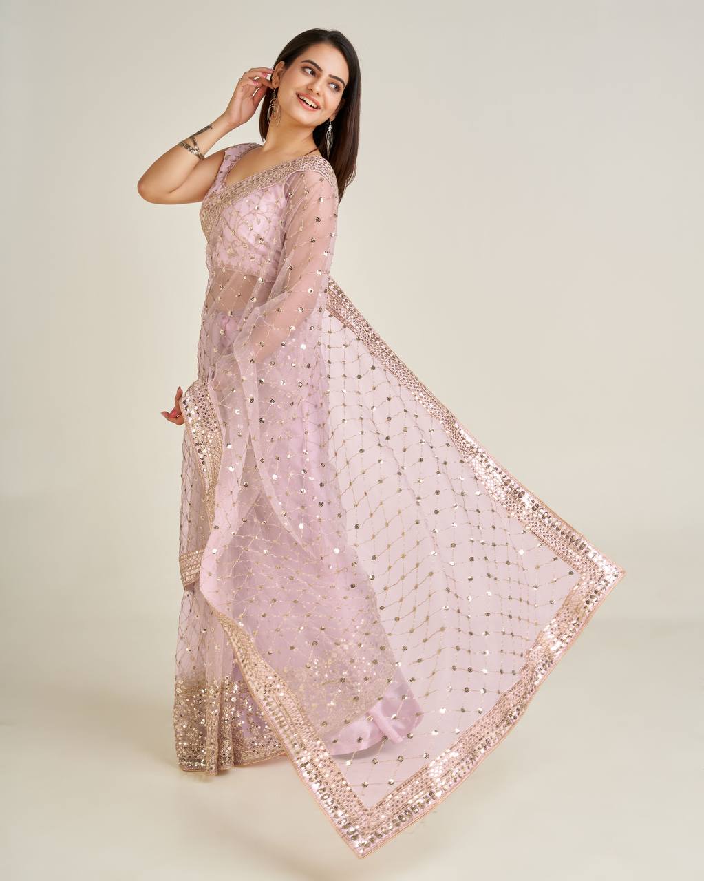 Party Wear Designer Saree With Sequence & Dori Work