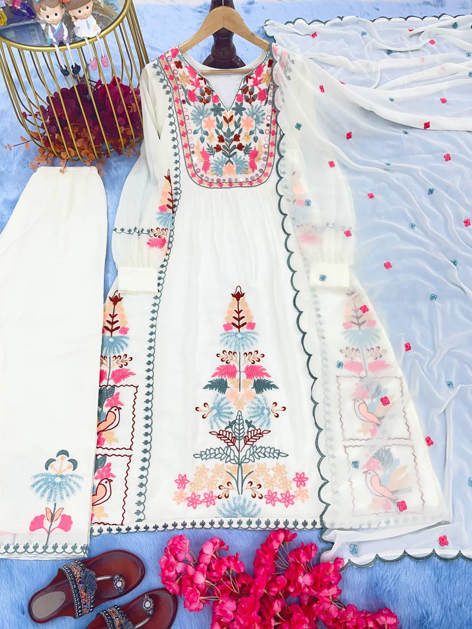 Beautiful Top Plazzo & Dupatta With Heavy Embroidery Work