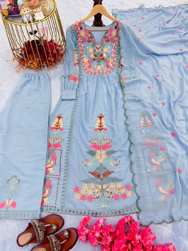 Beautiful Top Plazzo & Dupatta With Heavy Embroidery Work