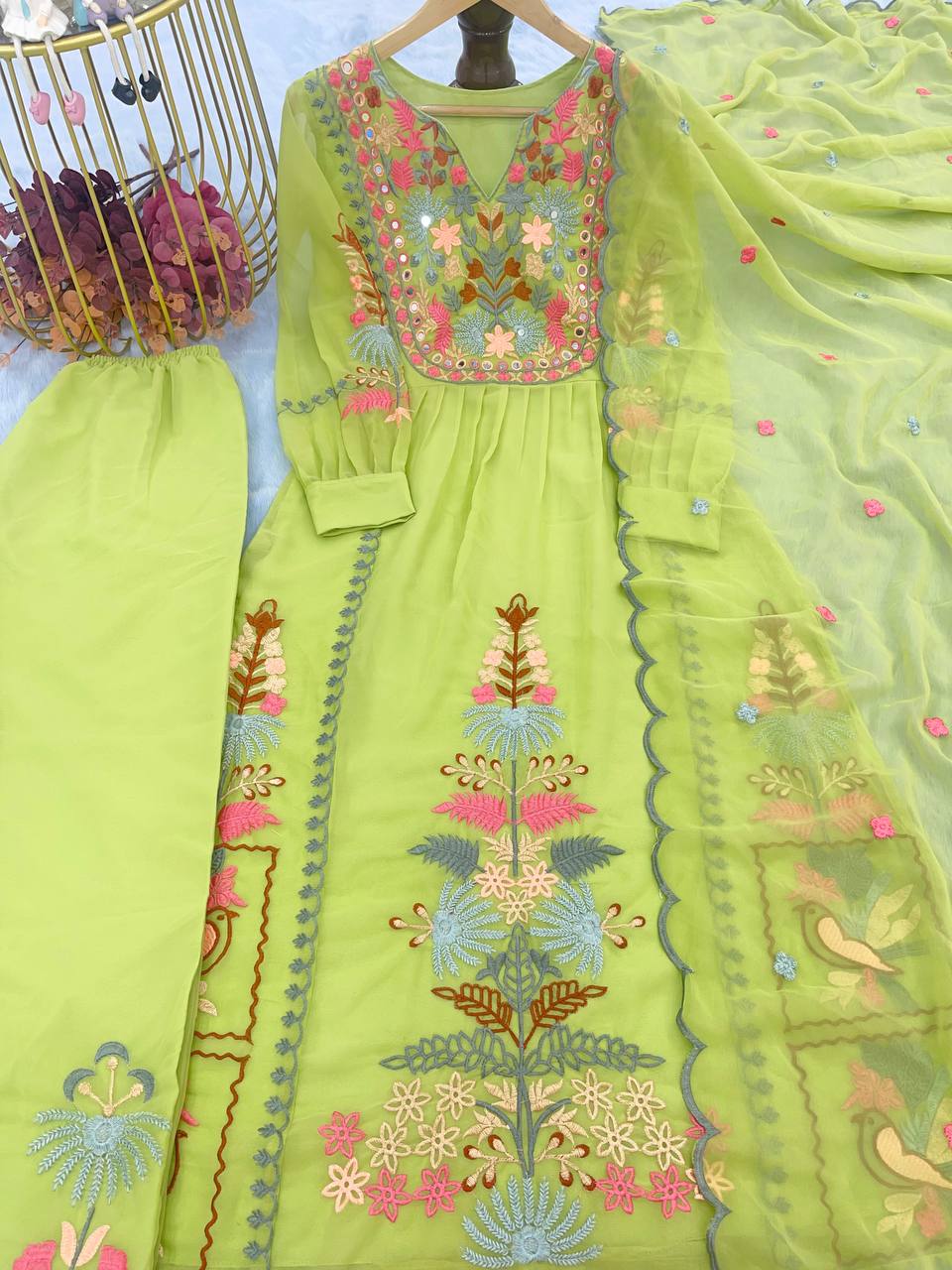 Beautiful Top Plazzo & Dupatta With Heavy Embroidery Work