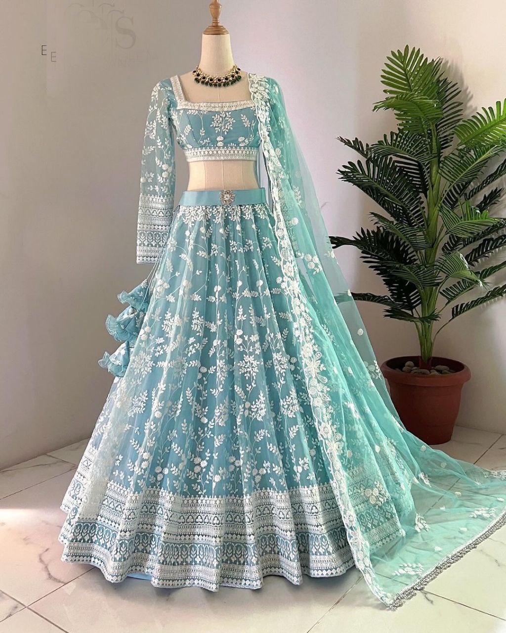Party Wear Lehenga Choli With Beautiful Cotton Thread Embroidery