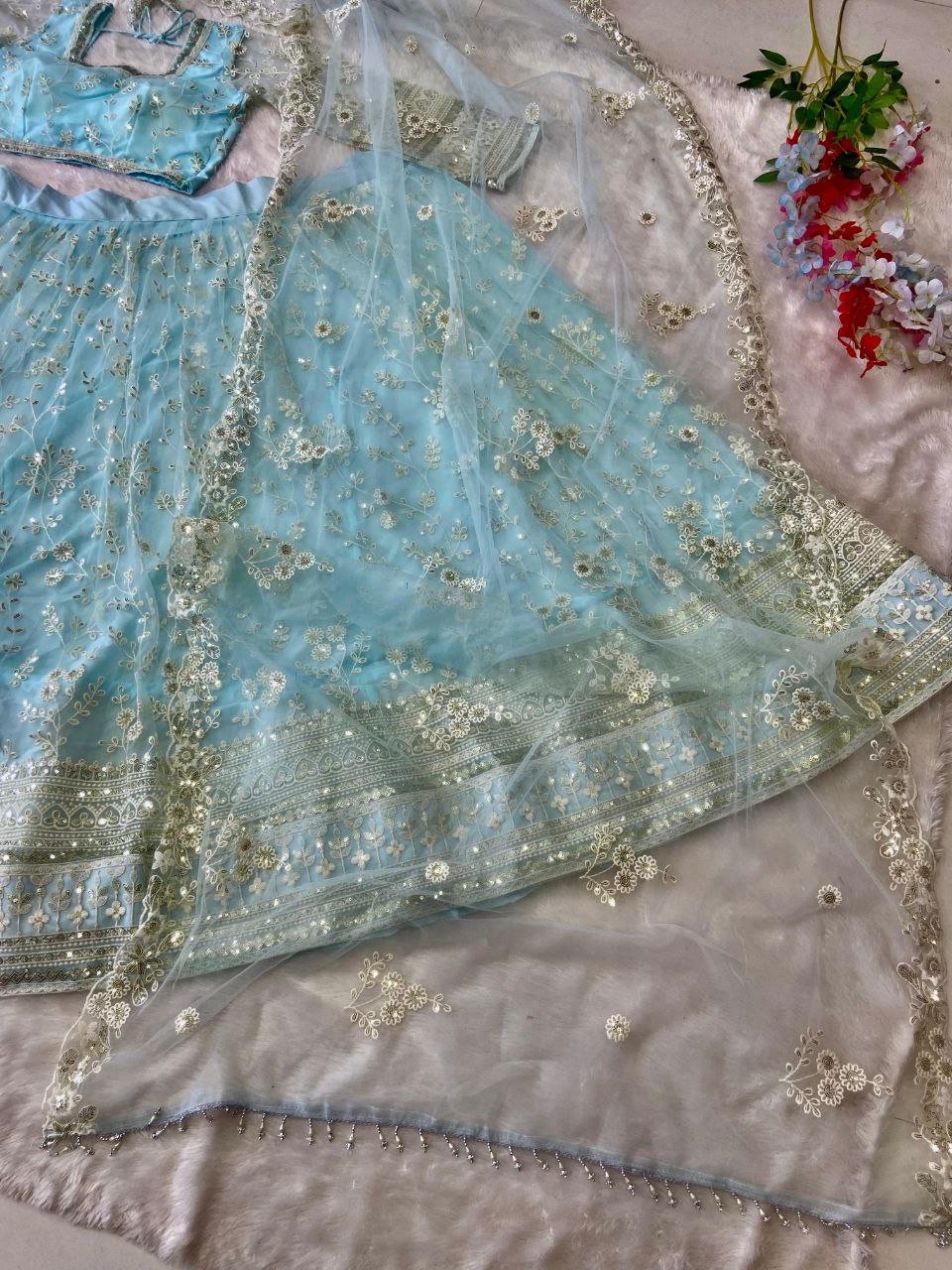 Party Wear Lehenga Choli With Beautiful Cotton Thread Embroidery
