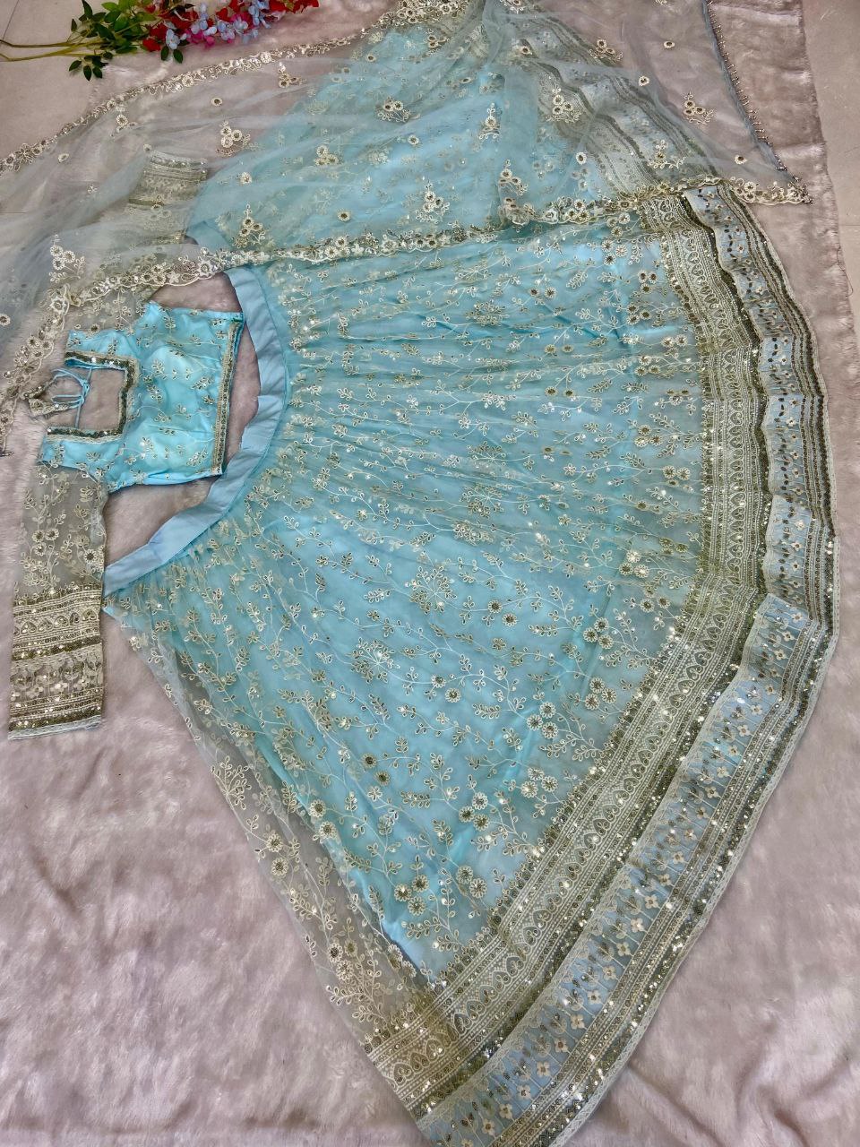 Party Wear Lehenga Choli With Beautiful Cotton Thread Embroidery