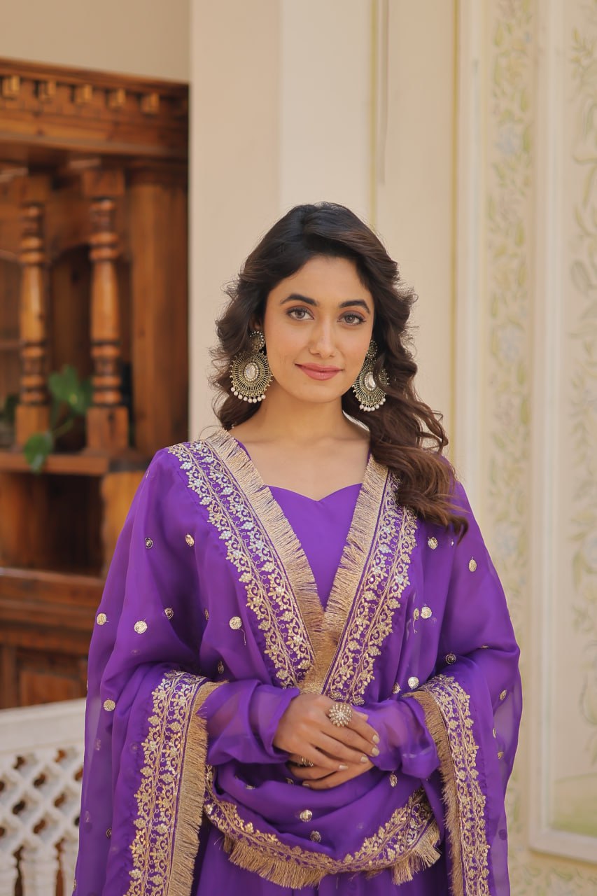 Designer Gown-Dupatta With Attractive Embroidered Sequins Work