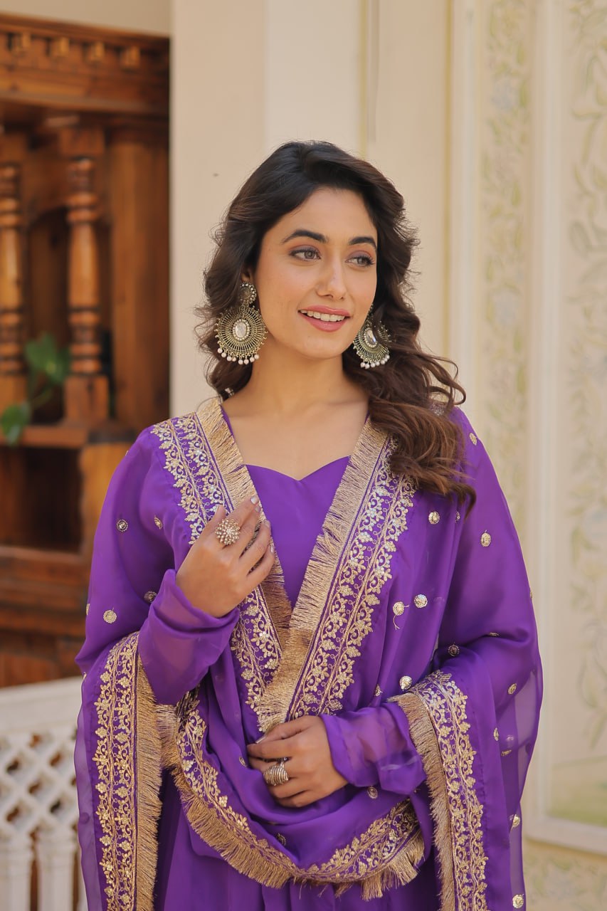 Designer Gown-Dupatta With Attractive Embroidered Sequins Work