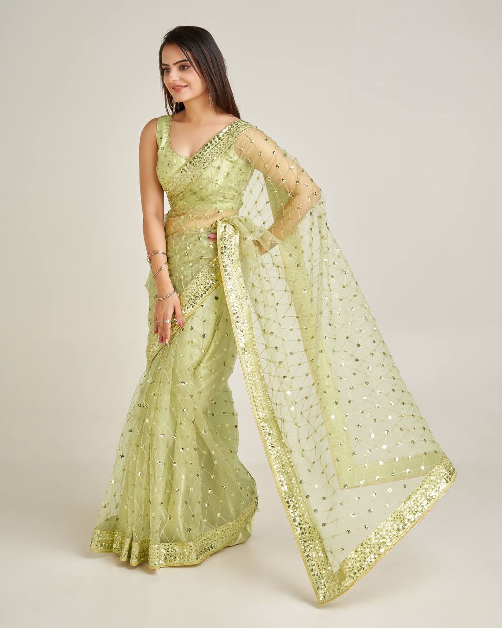 Party Wear Designer Saree With Sequence & Dori Work