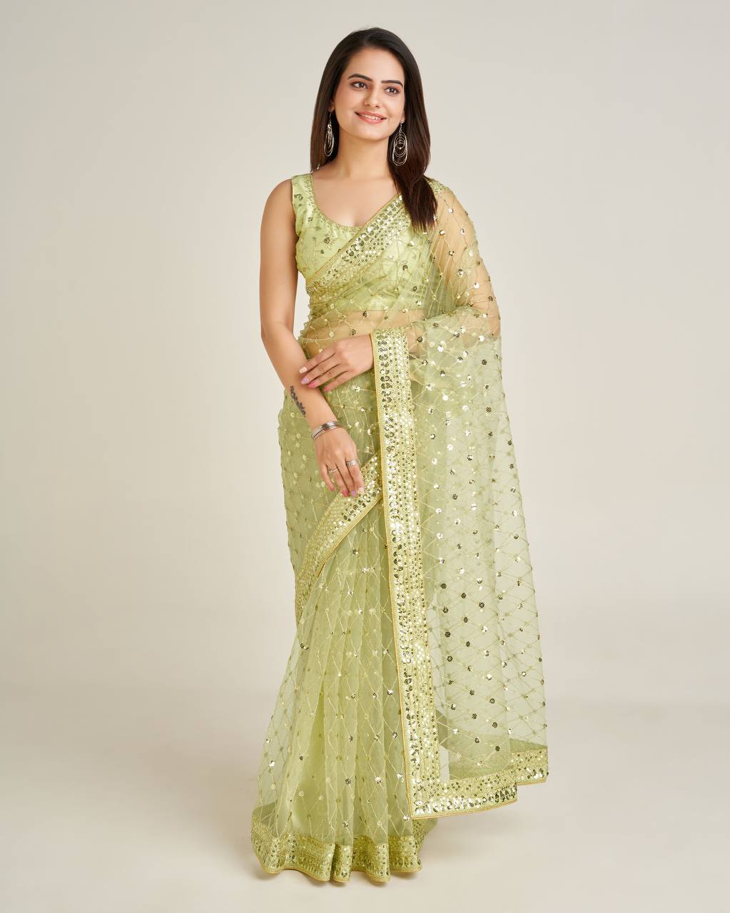 Party Wear Designer Saree With Sequence & Dori Work