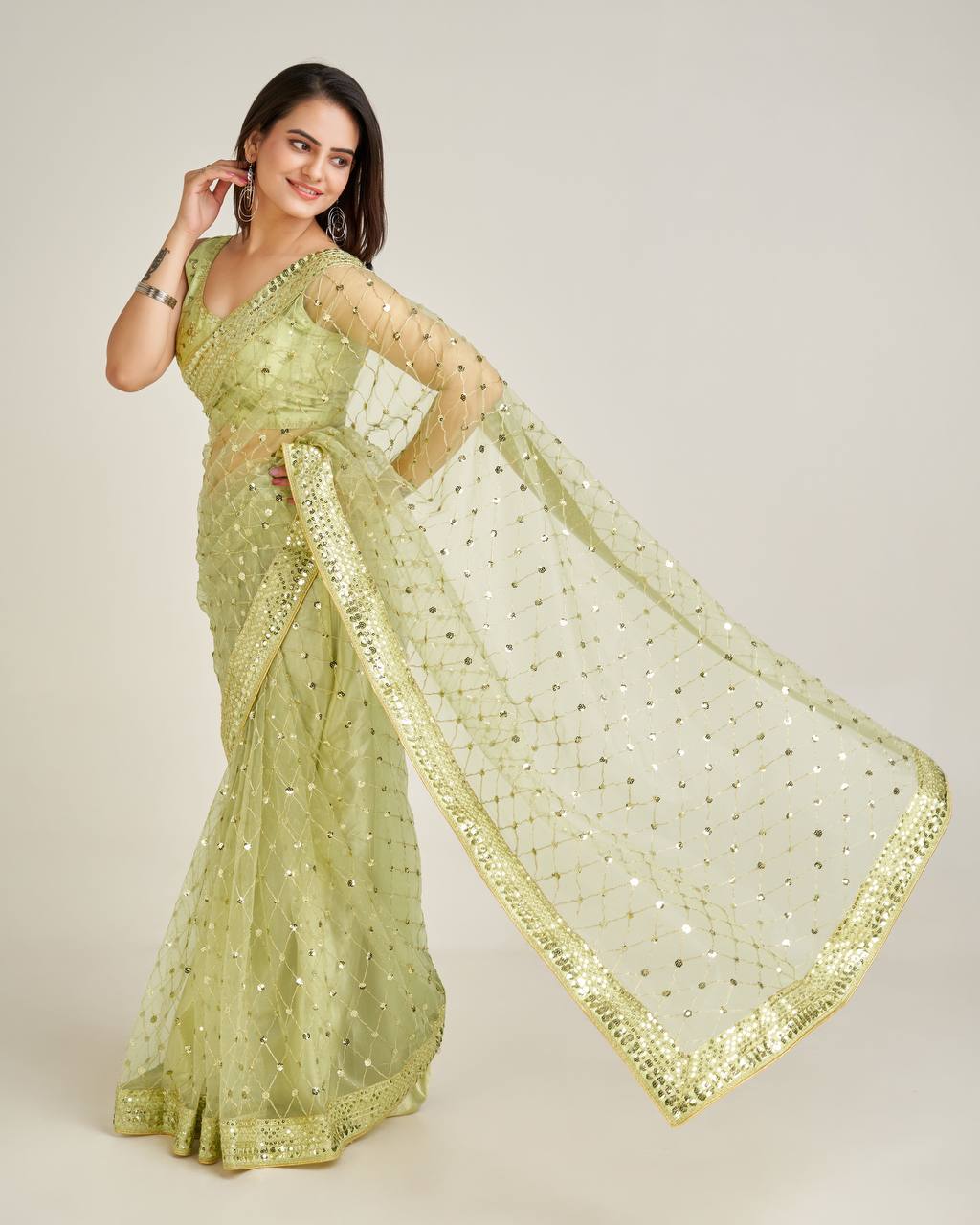 Party Wear Designer Saree With Sequence & Dori Work