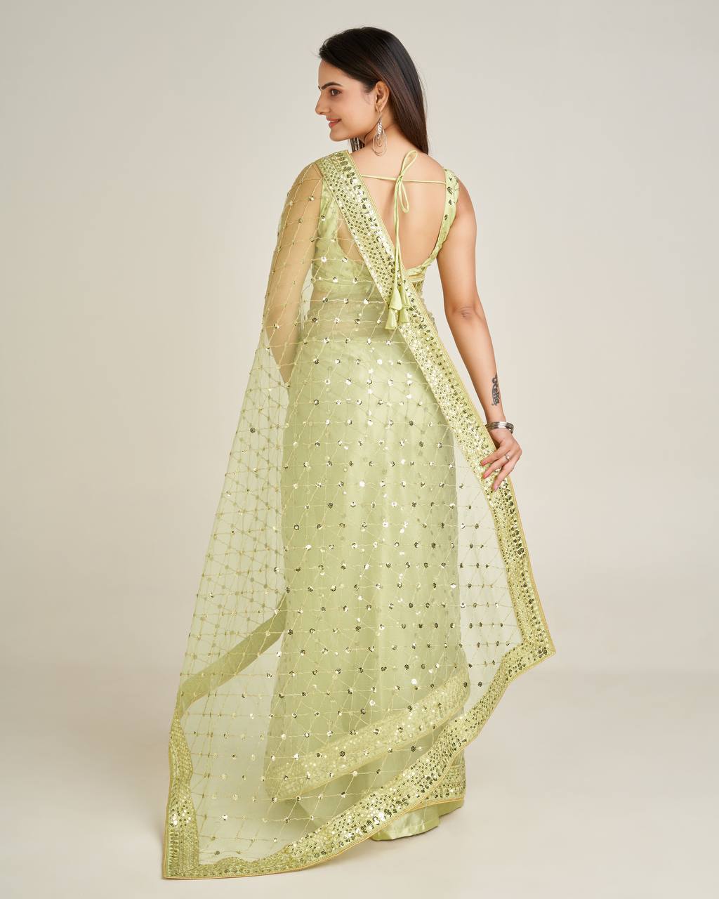 Party Wear Designer Saree With Sequence & Dori Work