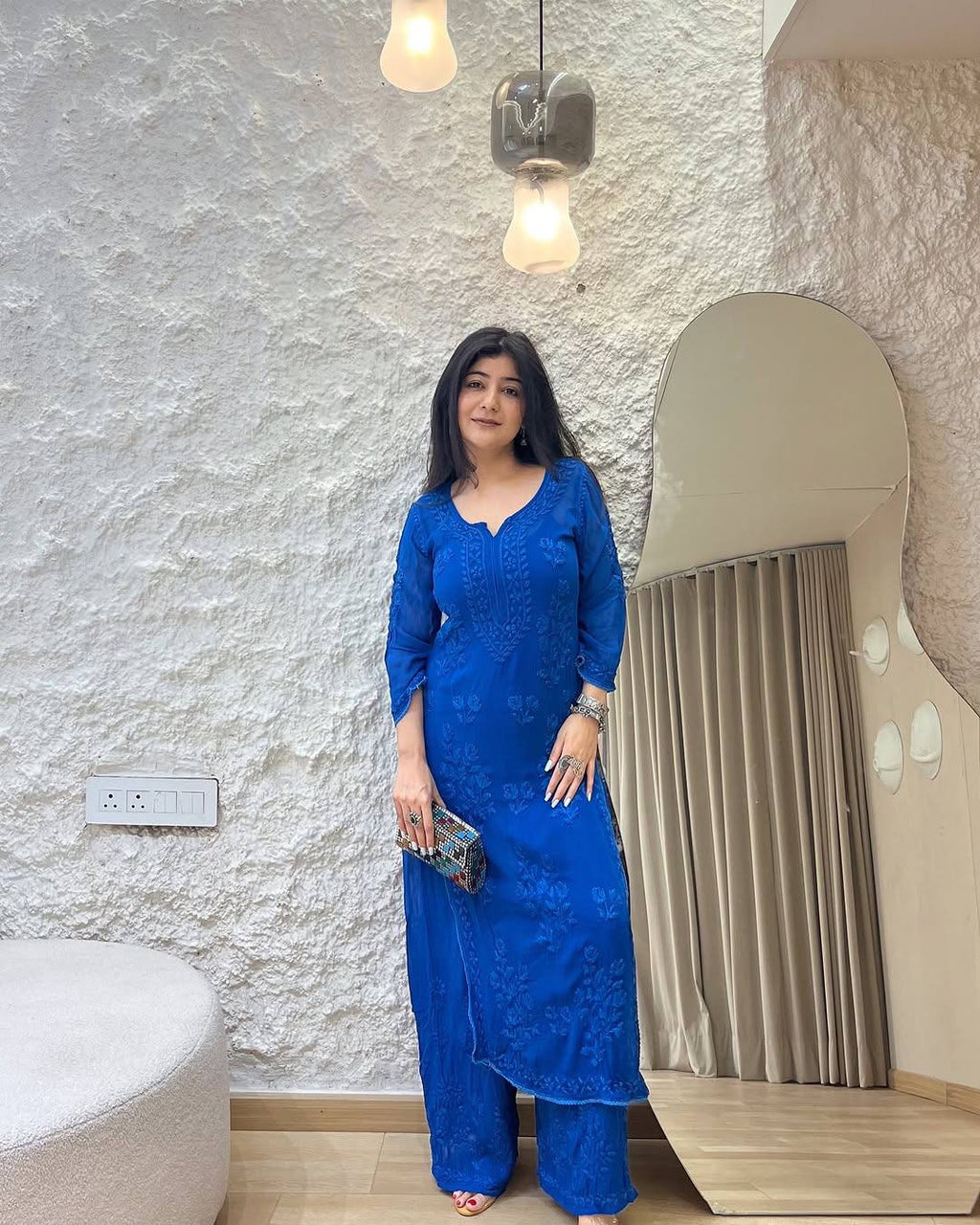 Beautiful Top And Bottom With Thread Embroidery Work