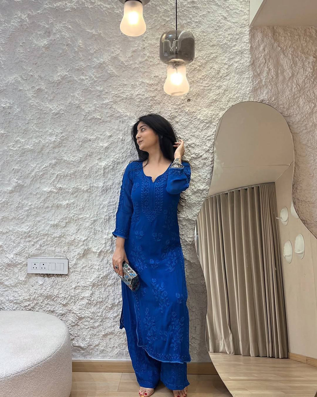 Beautiful Top And Bottom With Thread Embroidery Work