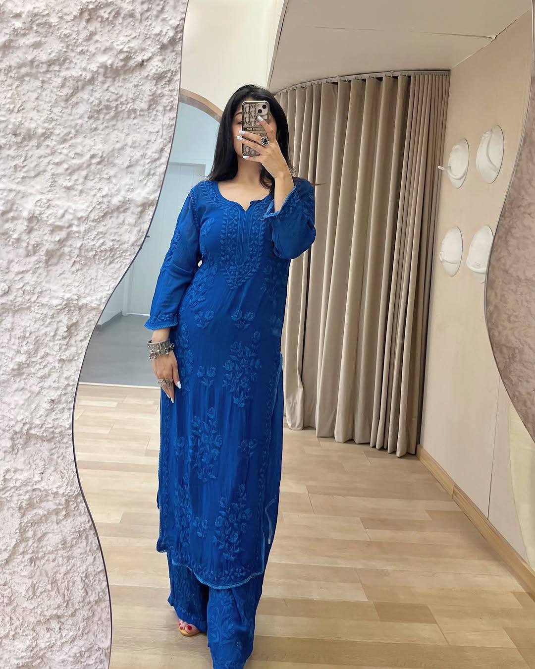 Beautiful Top And Bottom With Thread Embroidery Work