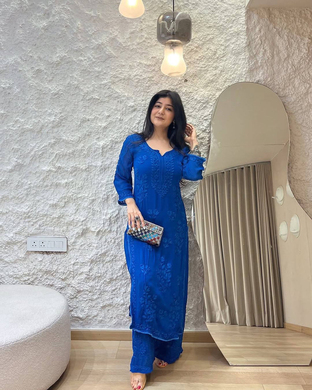 Beautiful Top And Bottom With Thread Embroidery Work