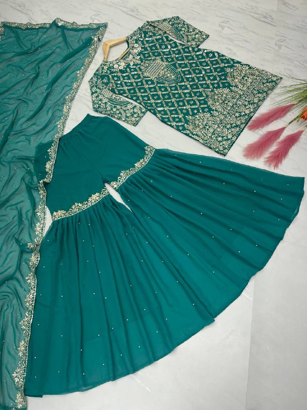 Designer Party Wear Look Top Plazzo & Dupatta Set